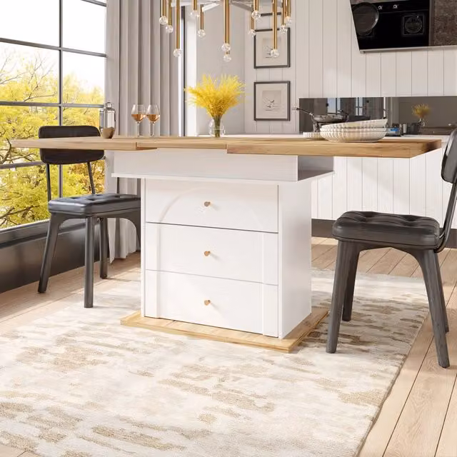 Tavolo da pranzo rettangolare allungabile Mivray bianco moderno in MDF con vano contenitore L: 110 cm, P: 80 cm, H: 75 cm