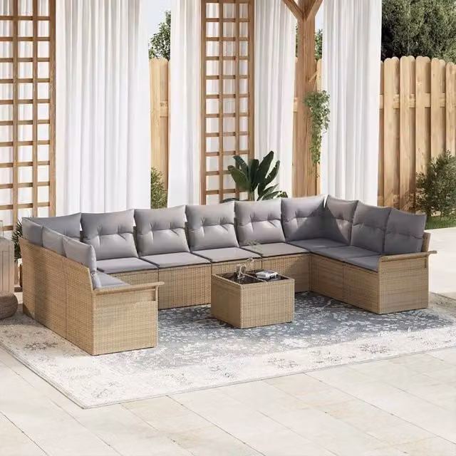 Set Divano da Giardino Moderno vidaXL in Polyrattan Beige con Cuscini e Tavolino da Esterno – 1
