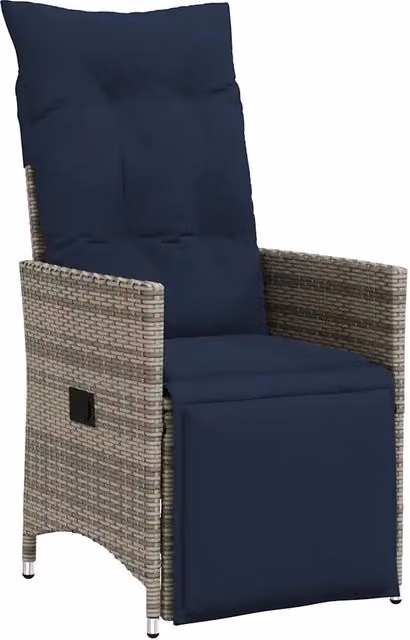 Sedia da Giardino | Sedie da Esterno reclinabile con cuscini grigia in polyrattan