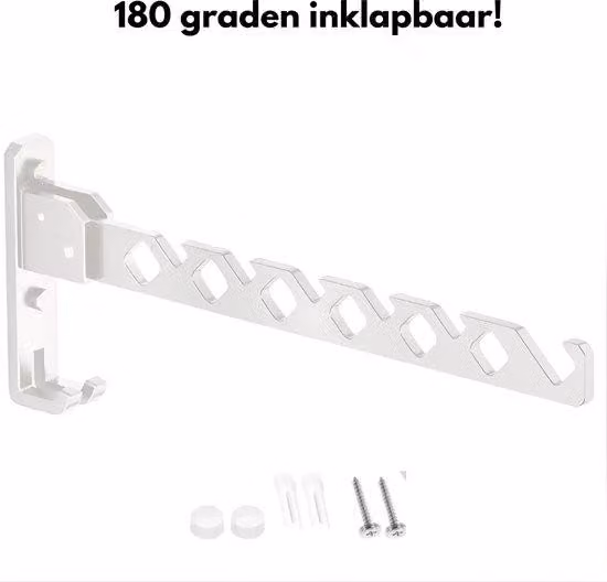 Gancio appendiabiti pieghevole, 35 cm, bianco, gancio a parete, appendiabiti, corda per asciugare