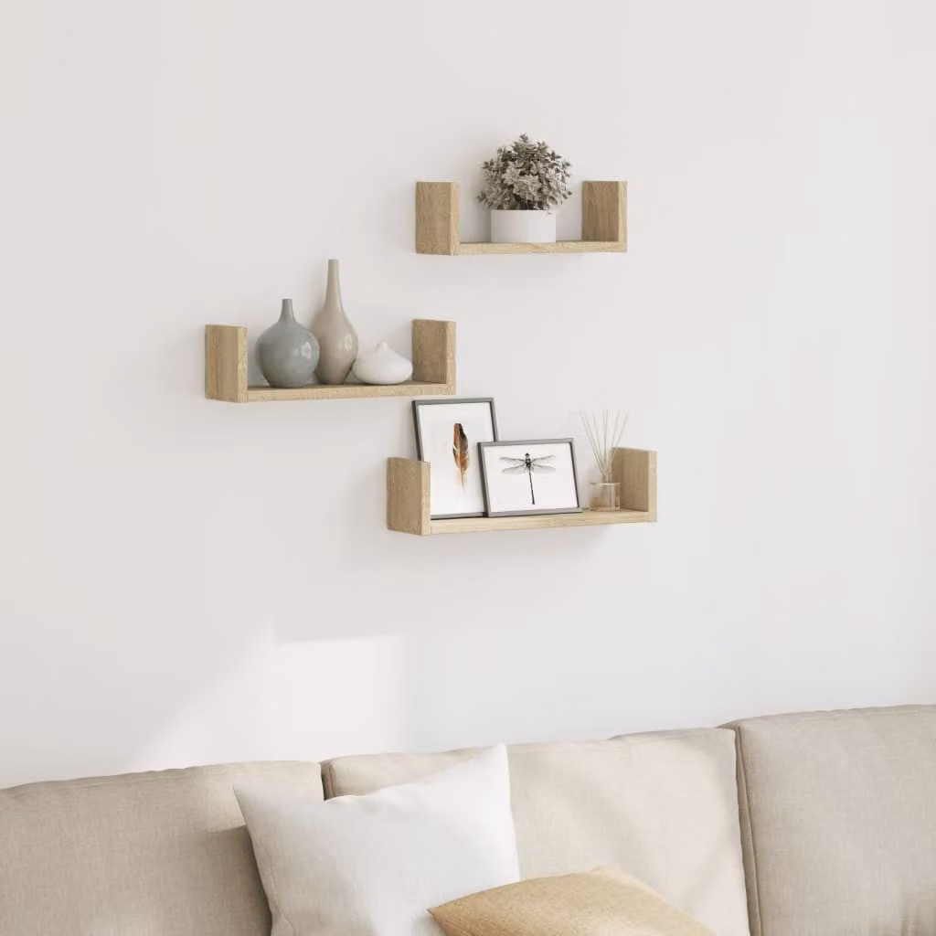 Set di 3 mensole da muro vidaXL in truciolato color rovere sonoma