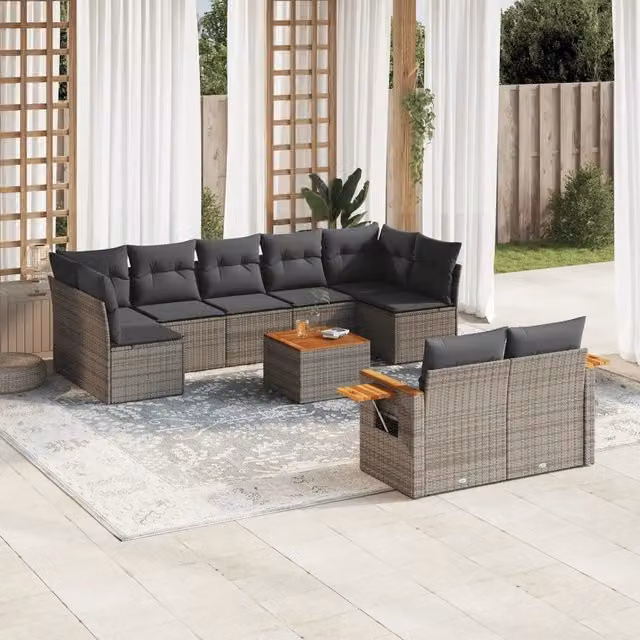Set Divano da Giardino 10 pz con Cuscini Grigio in Polyrattan 3259540