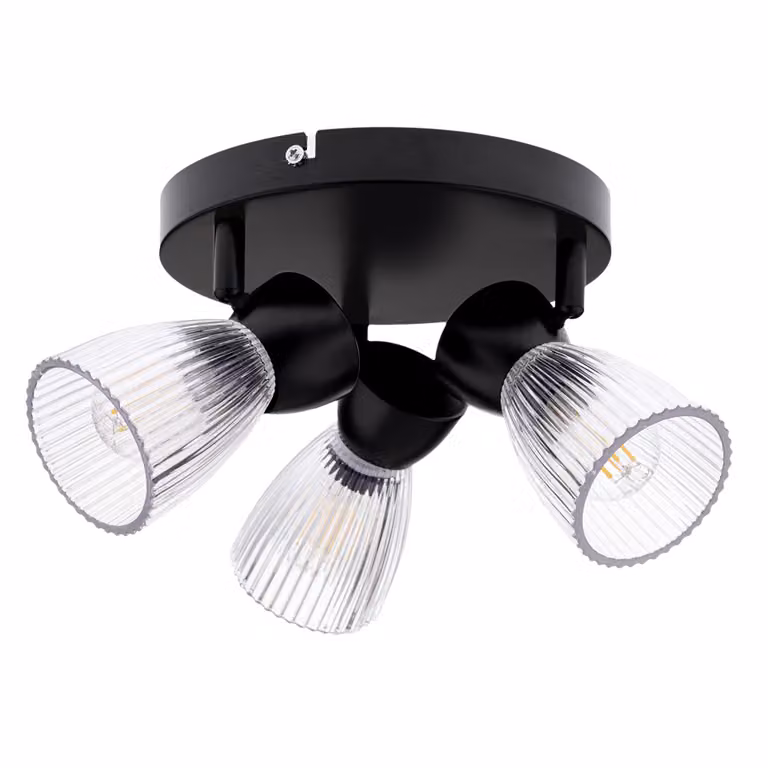 Lampada da soffitto nera tre paralumi in vetro tondo Best 3xE14 40W Milagro