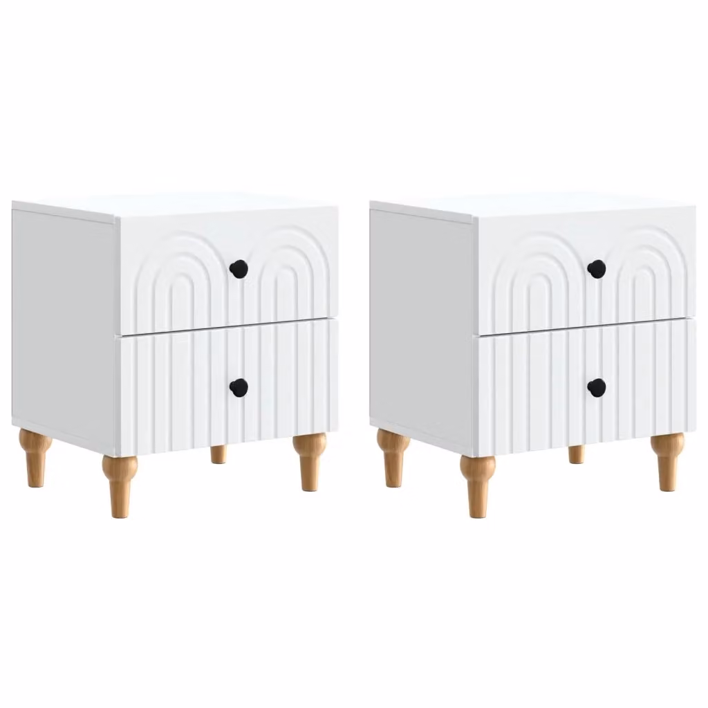 Set di 2 Armadi da Notte vidaXL Moderni in MDF e Metallo, Bianco, L: 43 cm, P: 34,5 cm, H: 48 cm