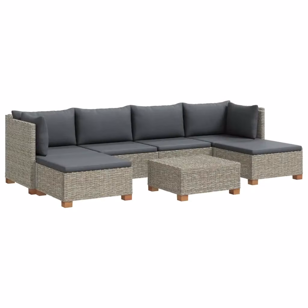Set Lounge da Giardino a Forma di L vidaXL in Polyrattan con Cuscini Grigi e Tavolino da Esterno, 7 Pezzi – 2