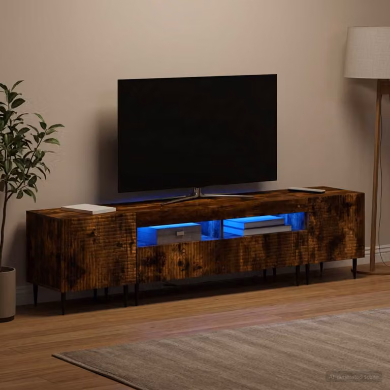 Mobile TV LED vidaXL in legno ingegnerizzato Rovere Fumo Marrone con illuminazione integrata per soggiorno