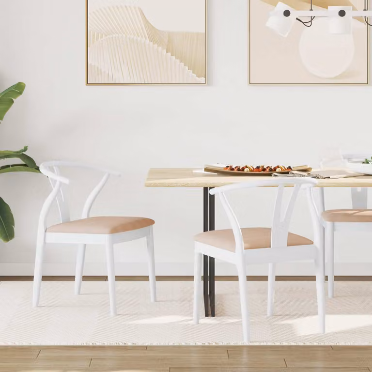 Set di 2 sedie da pranzo vidaXL in legno di gomma bianco e marrone con seduta in tessuto