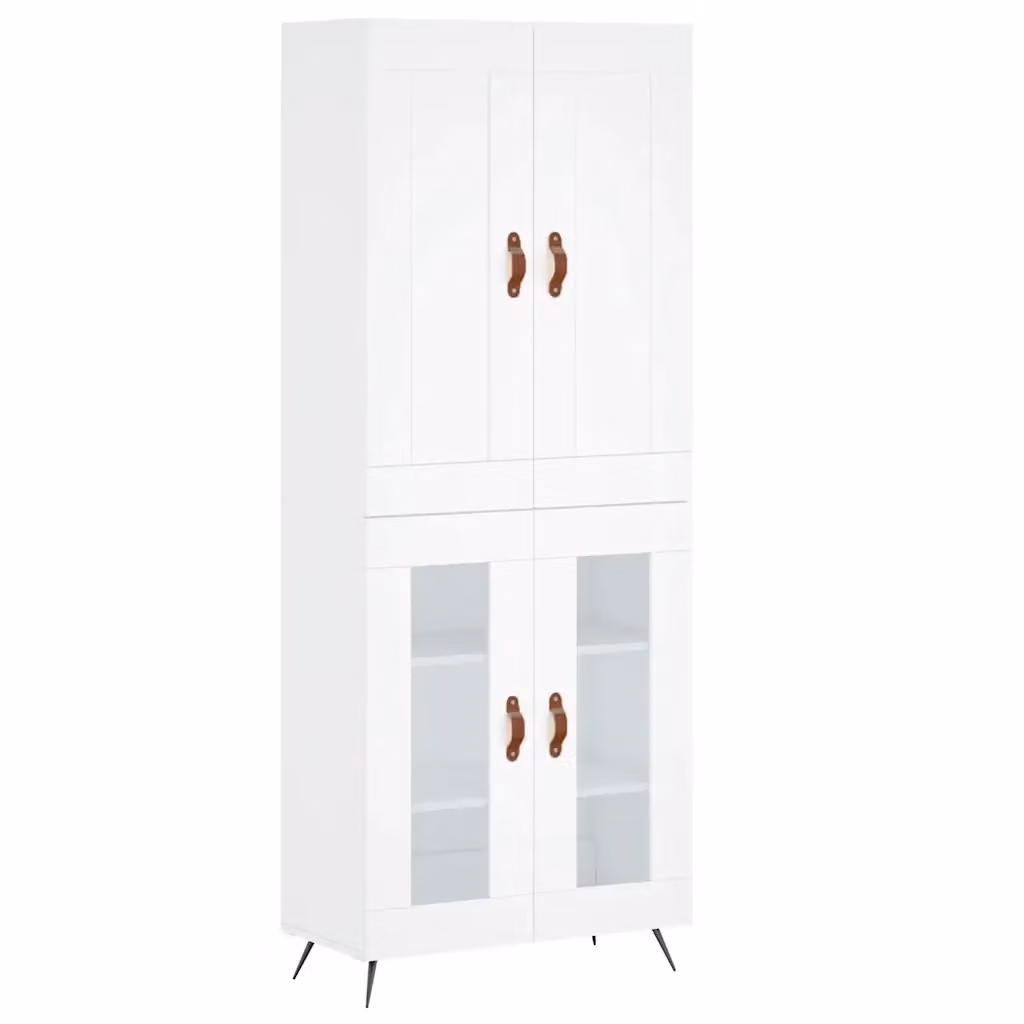 Credenza moderna bianca vidaXL in legno e metallo con vetro L: 69,5 cm, P: 34 cm, H: 180 cm – 2