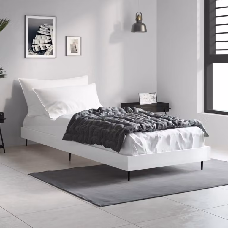 vidaXL Giroletto Bianco Lucido in Legno Multistrato e Metallo L: 190 cm, P: 78 cm, H: 20 cm
