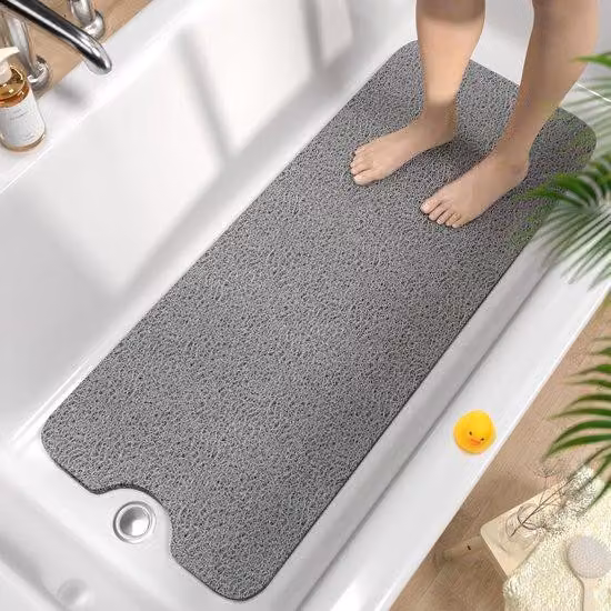 Tappetino antiscivolo per il bagno, 100x40 cm, realizzato in PVC resistente, asciugatura rapida, senza bordi taglienti, colore grigio