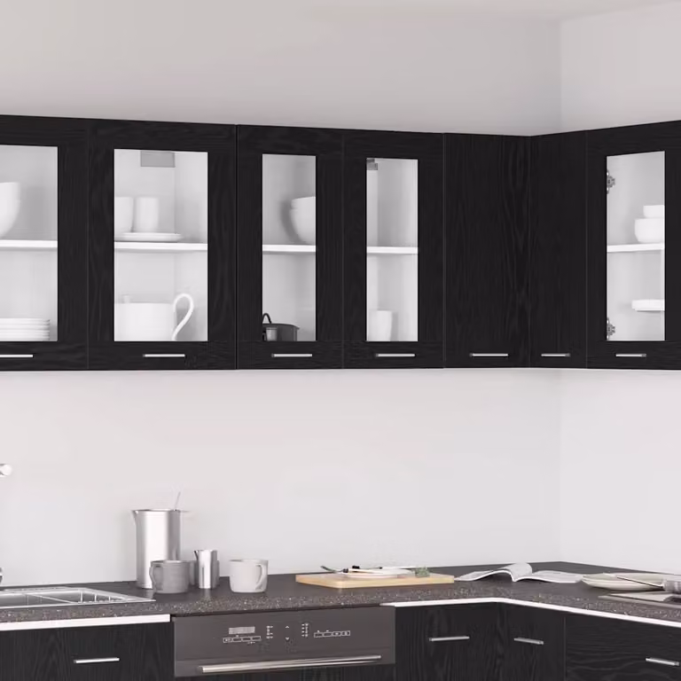 Armadio pensile da cucina vidaXL in rovere nero con ante in vetro e ripiani interni L 60 cm x P 31 cm x H 60 cm