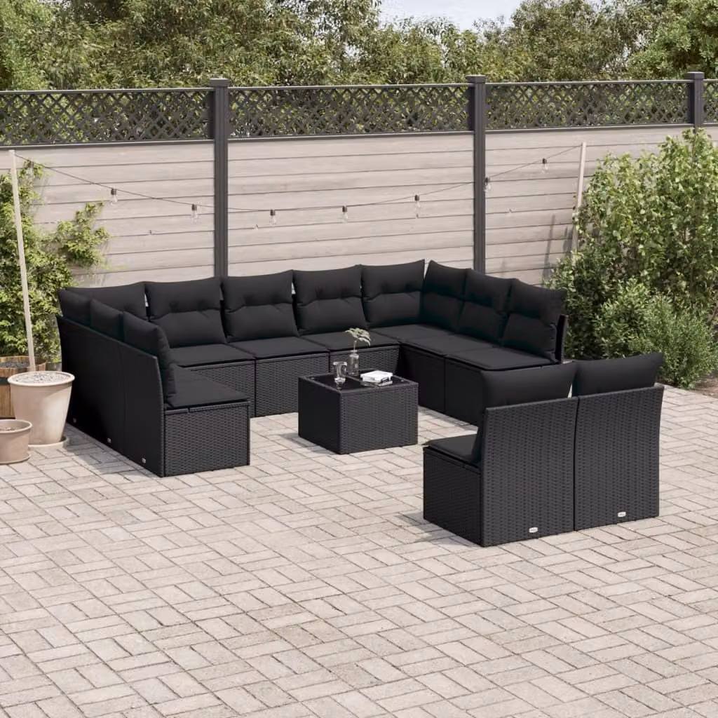 Maison Exclusive - Set Divani da Giardino 12 pz con Cuscini Nero in Polyrattan
