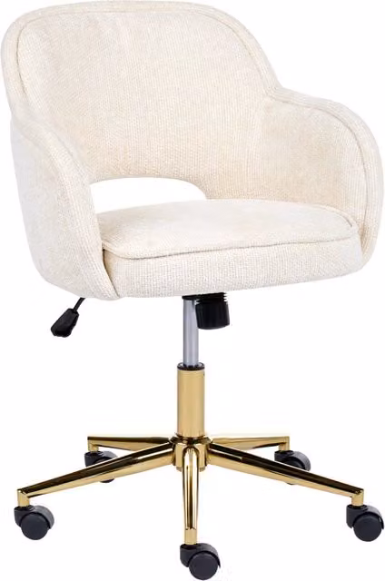 Sedia da ufficio Beliani in ciniglia bianca con base girevole, regolazione dell'altezza e schienale reclinabile, L: 60 cm, P: 60 cm, H: 120 cm