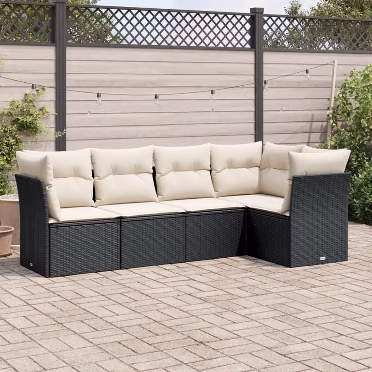 vidaXL Set Divani da Giardino a L 5 pz con Cuscini in Polyrattan e Acciaio Nero