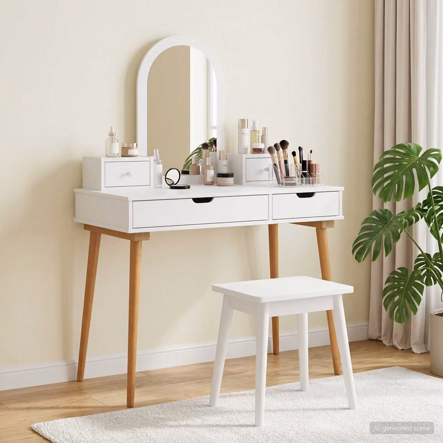 Set Tavolo da Trucco vidaXL FAUSKE 4 pz Bianco L: 100 cm, P: 50 cm, H: 143 cm