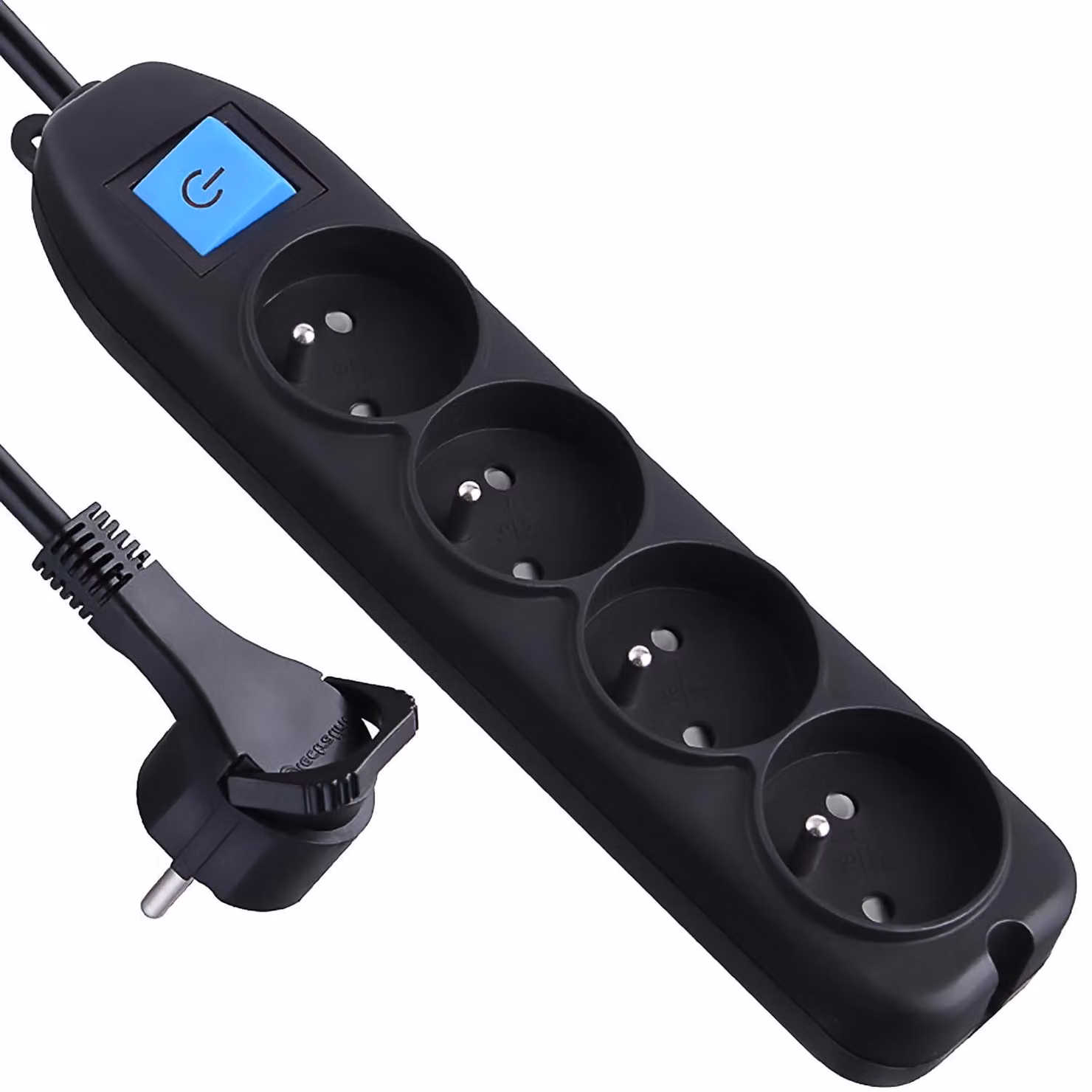 Electraline 32051, blocco di 4 prese con interruttore/spina piatta, lunghezza 1,5 metri, colore nero