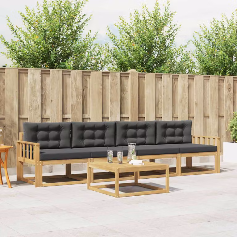 Set di mobili da giardino vidaXL composto da divano a 3 posti, poltrone e tavolino in legno di acacia con cuscini, Bianco e Antracite