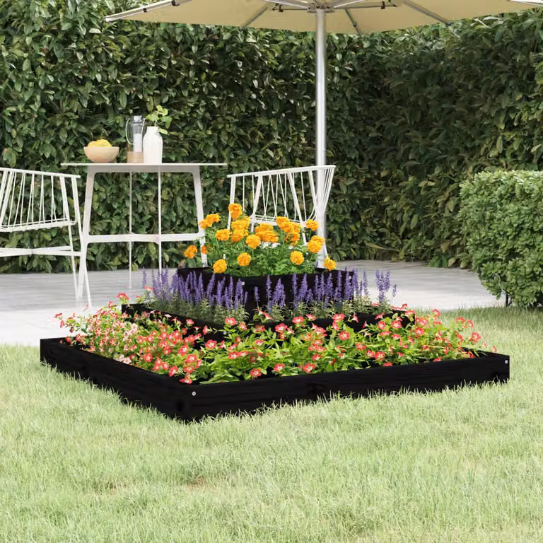 vidaXL Fioriera in Legno Massello di Pino Nera L: 80 cm, P: 80 cm, H: 27 cm