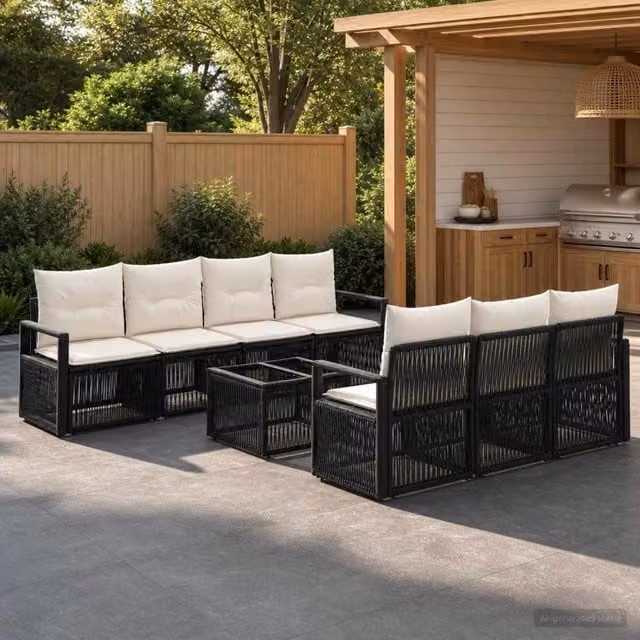 Set Divano da Giardino 8 pz Nero polyrattan 3435649