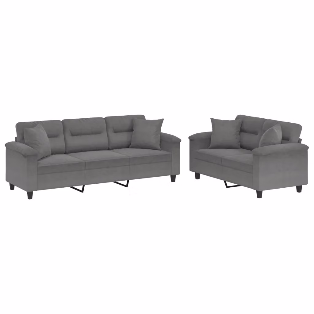 Set di 2 Divani vidaXL in Tessuto Microfibra Grigio con Cuscini e Imbottitura in Schiuma – 2