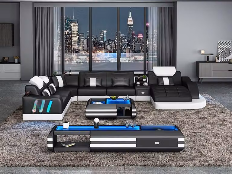 Design Wohnlandschaft Led Beleuchtete Ecksofa Couch Sofa Eckgarnitur Ledersofa
