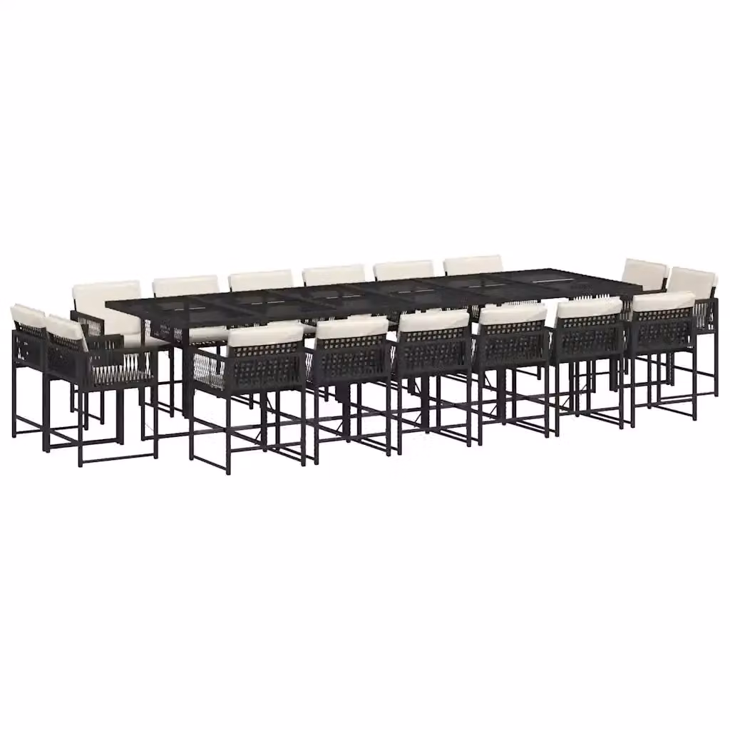 Set da pranzo da giardino vidaXL in polyrattan nero con cuscini bianchi e tavolo in vetro da 17 pezzi – 2