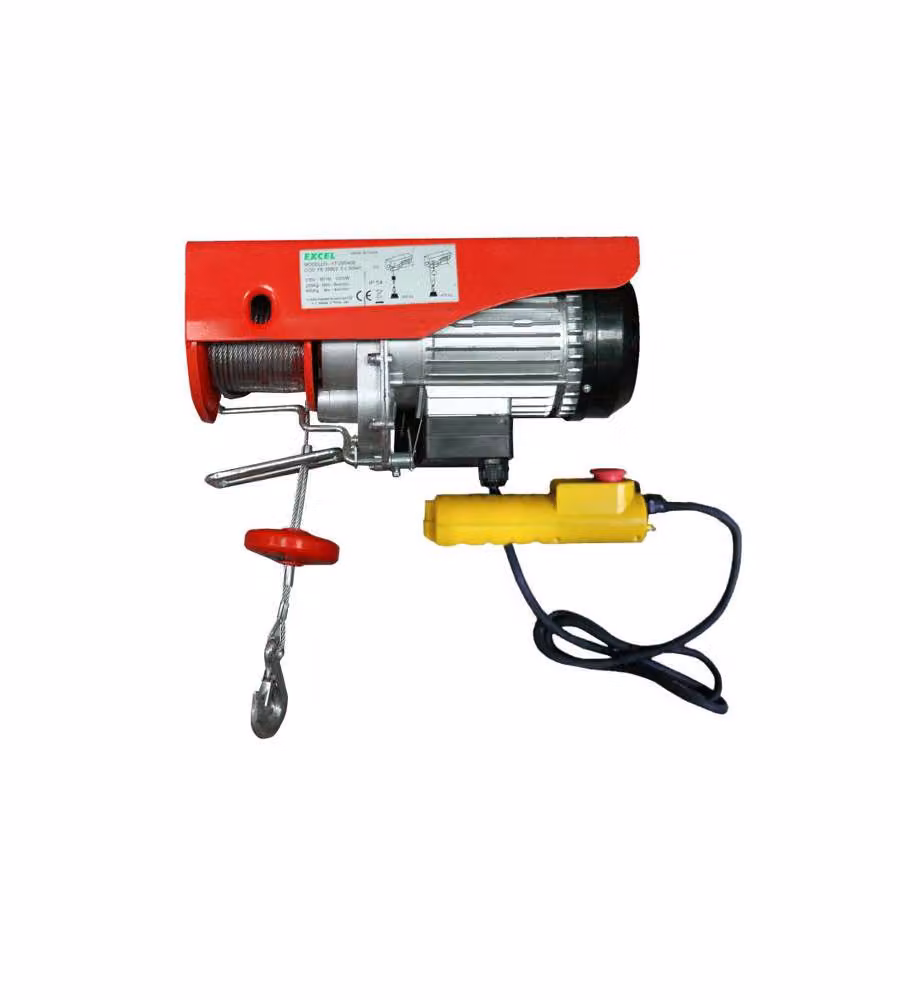 Paranco Elettrico Excel CDF02451 Giallo con Motore da 1000 W e Capacità 200-400 Kg