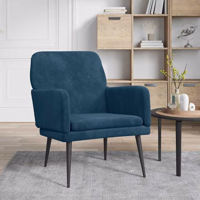 Poltrona relax blu in velluto con struttura in metallo vidaXL L: 62 cm, P: 79 cm, H: 79 cm