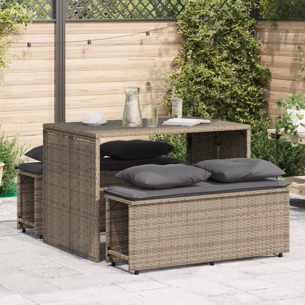 Set da Pranzo da Giardino vidaXL in Polyrattan Grigio con Cuscini