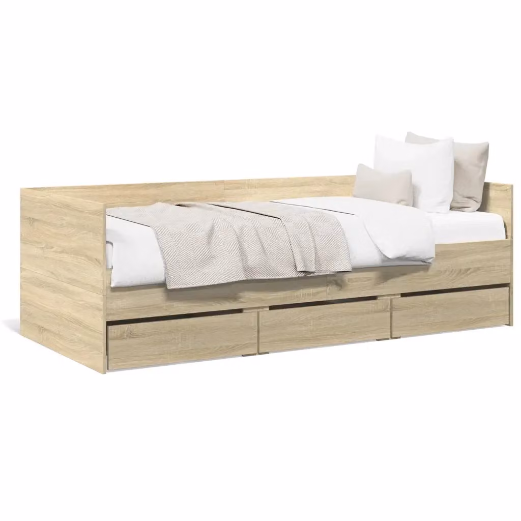 vidaXL Divano Letto Moderno con Cassetti in Legno Rovere, Colore Marrone e Beige, L/P/H: 193 x 78 x 65 cm – 2