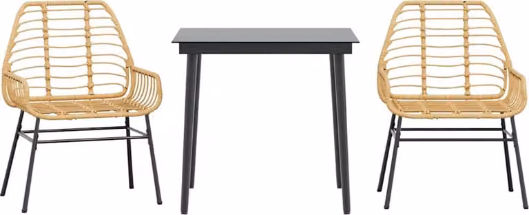 Set da Pranzo da Giardino 3 pz Marrone in Polyrattan Vetro