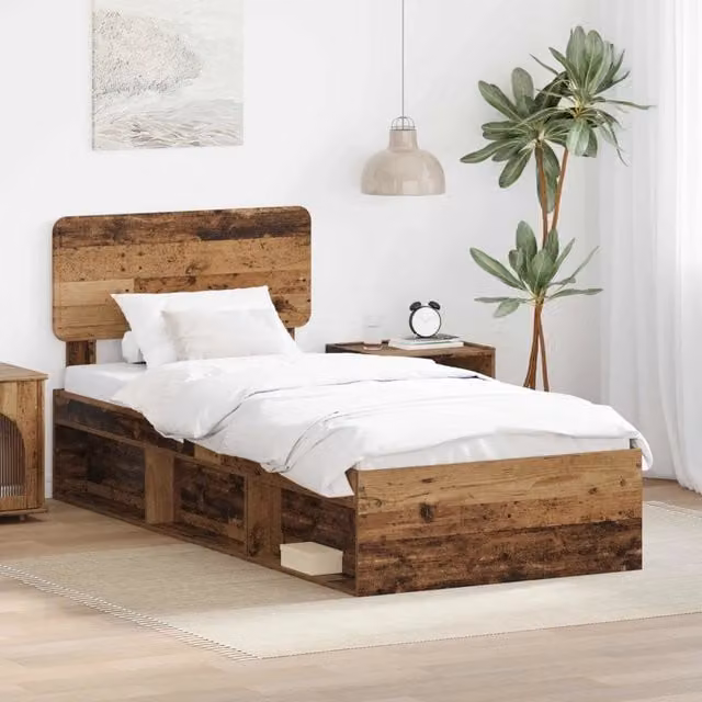 Struttura letto moderna vidaXL in pino massello color marrone L 100 x P 200 cm – 1