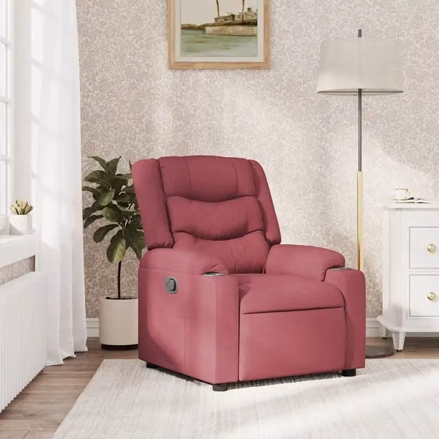 Poltrona Reclinabile Relax vidaXL in Tessuto Rosso con Braccioli e Leva Manuale