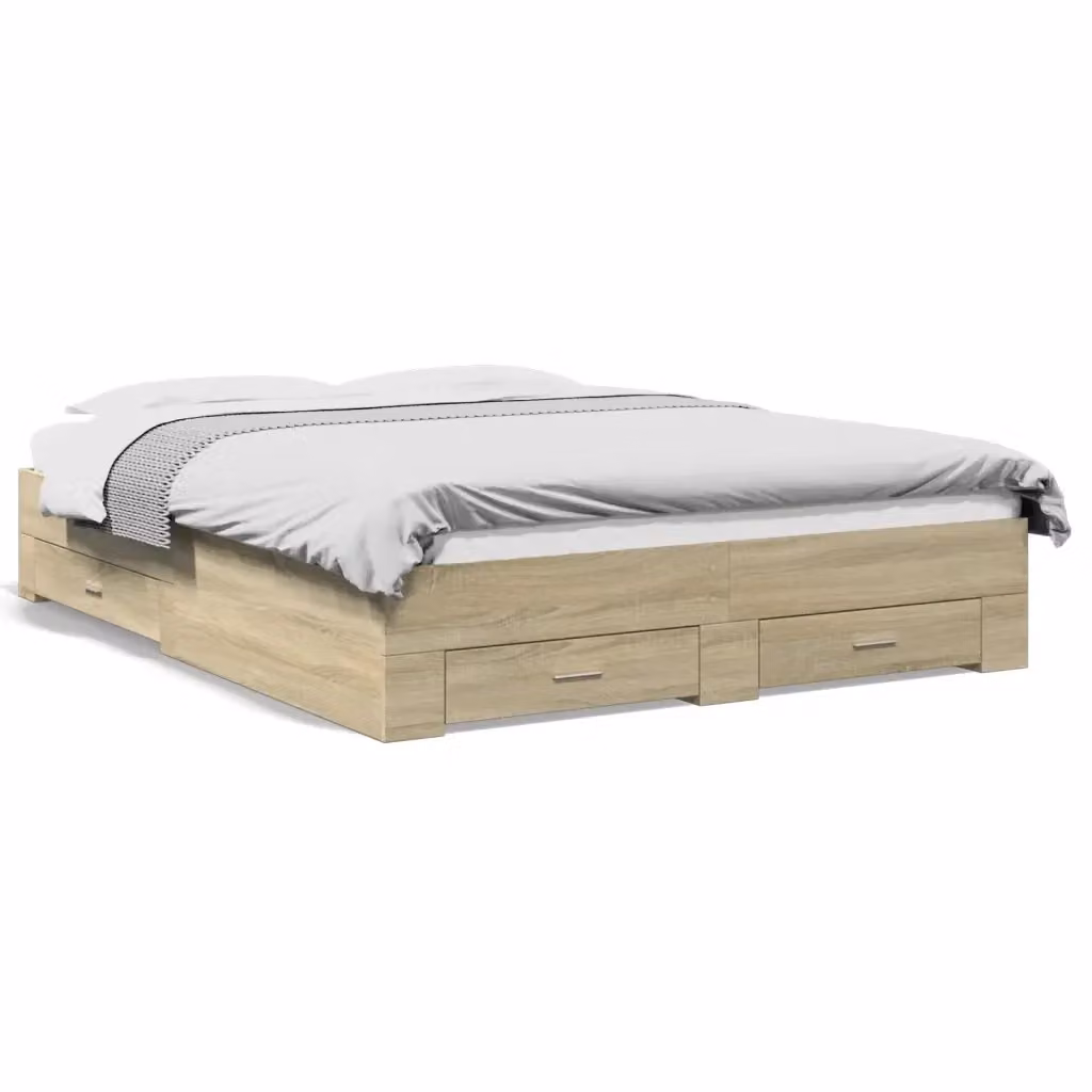 vidaXL Giroletto con Cassetti in Rovere Sonoma e Legno Multistrato, L/P/H: 160 x 200 x 32 cm – 2