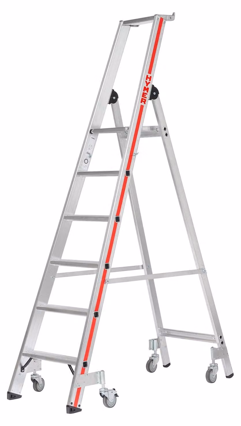 Scala a pioli Hymer con piattaforma e rotelle, 5 gradini