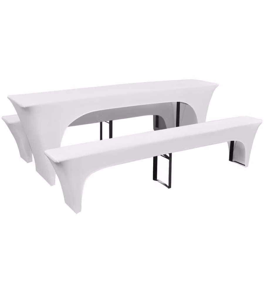 3 Fodere Elasticizzate Tavolo da Birra e panchine Bianche 220x50x80cm