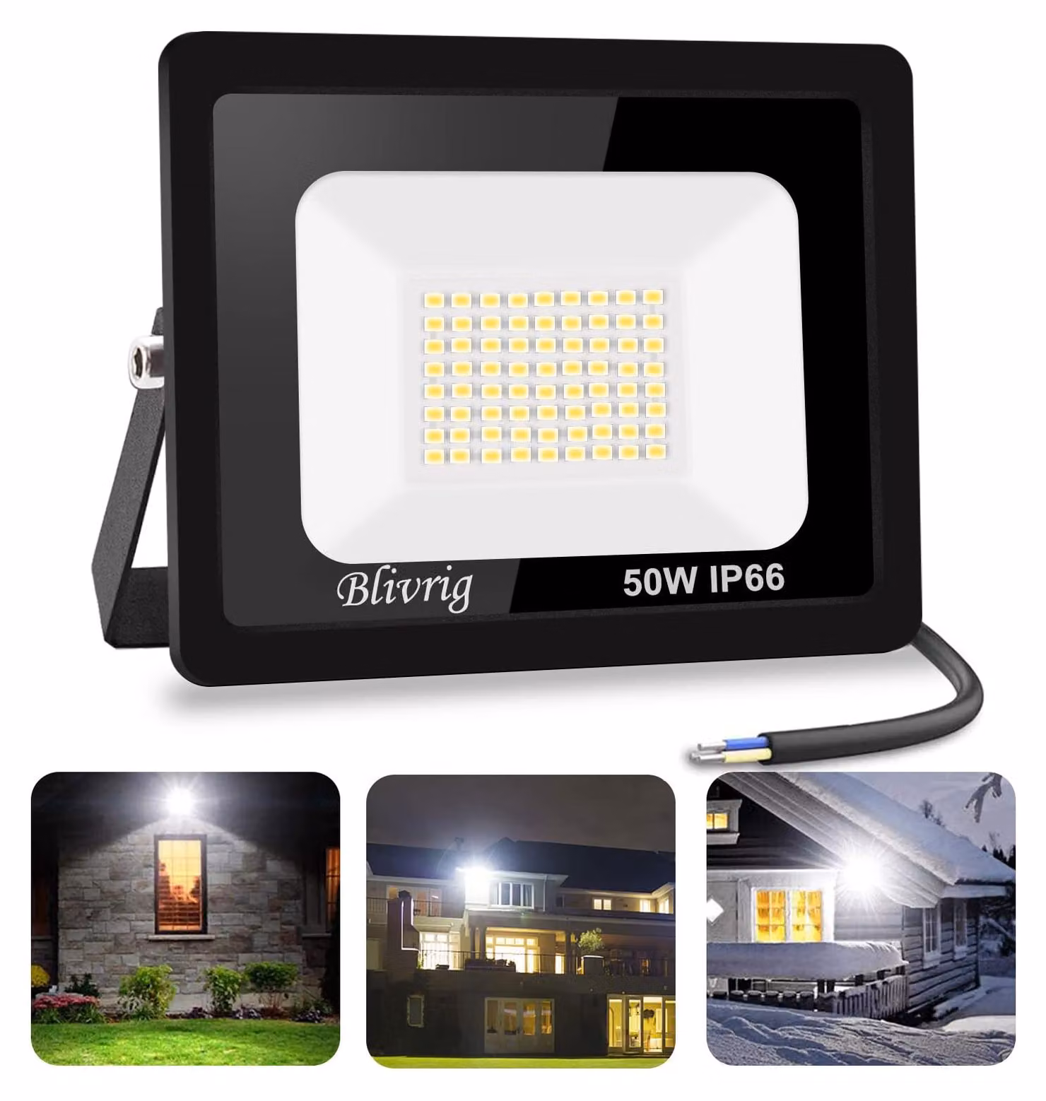 Faretto LED da 50 W, 5000 lumen, grado di protezione IP66, 3000 K, luce calda, illuminazione per esterni