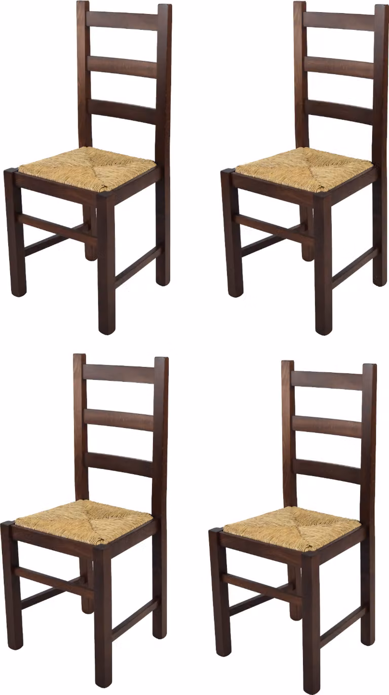 t m c s Tommychairs - Set di 4 sedie RUSTICA per cucina e sala da pranzo, struttura robusta in legno di faggio, laccata nel colore noce scuro e sedile in paglia