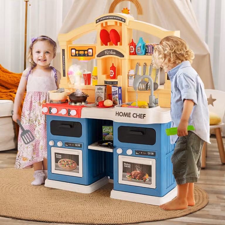 Cucina giocattolo Costway con 42 pezzi, effetti vapore e acqua in ebollizione, colore blu per bambini dai 3 anni in su