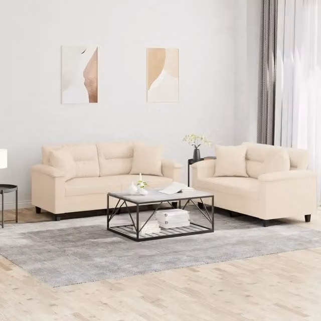 Set di 2 divani moderni vidaXL in tessuto microfibra beige con cuscini inclusi