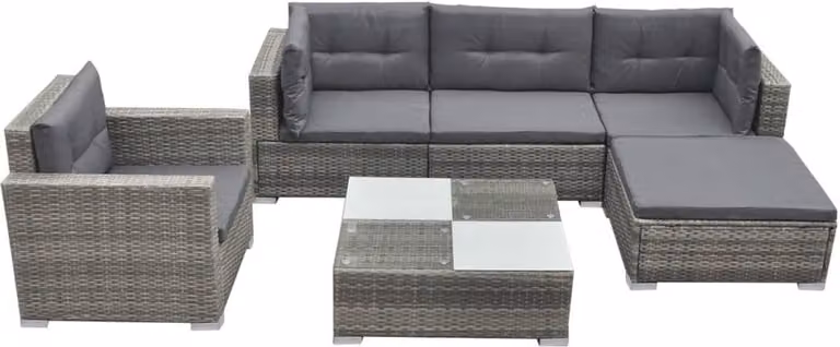 The Living Store Set da giardino da 6 pezzi con cuscini in poly rattan grigio