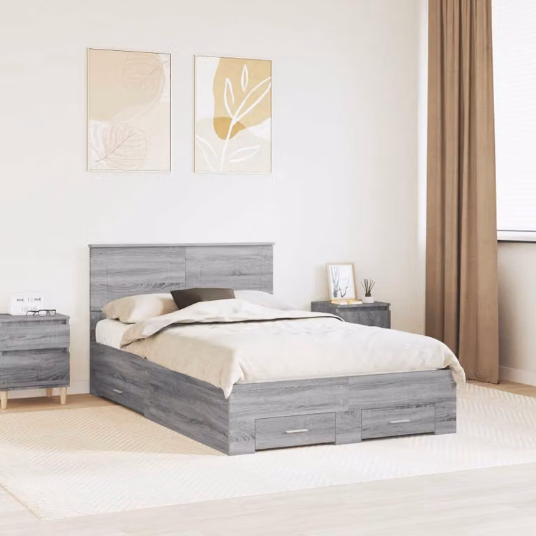 Struttura del letto con cassetti vidaXL Sonoma grigio L/P/H: 200 x 120 x 90 cm