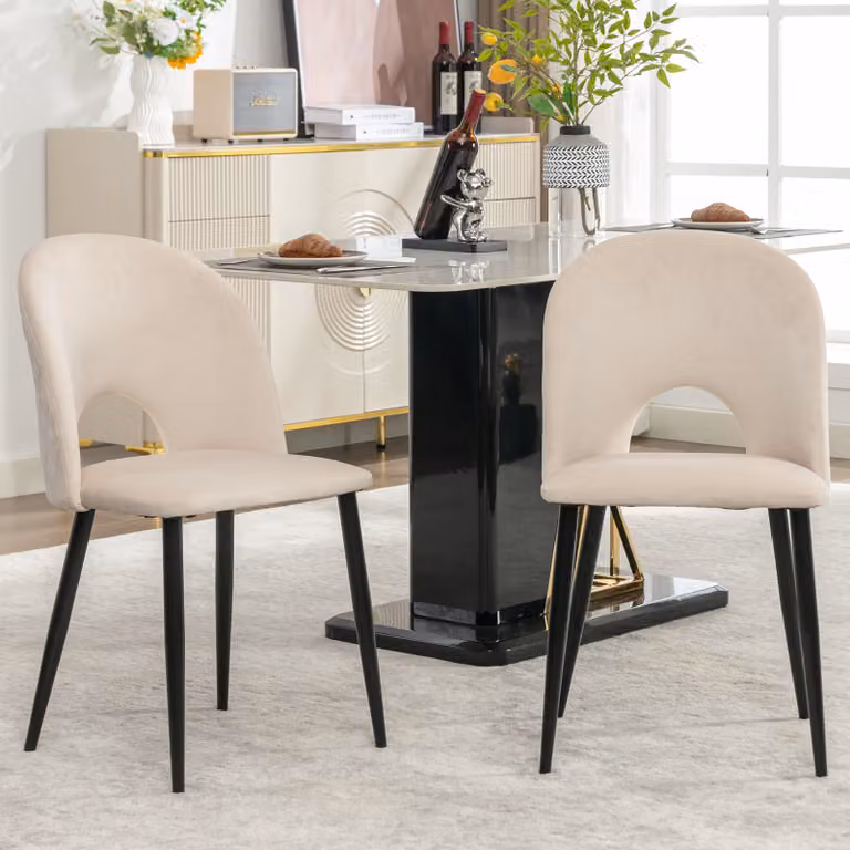 MODFU - Sedie in velluto. Set di due sedie da pranzo imbottite con gambe in metallo regolabili, ideali per il soggiorno o la cucina. Schienale con motivo a diamante. Tavolo per soggiorno, cucina o camera da letto. Colore: beige