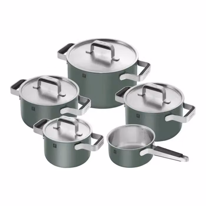 Batteria pentole Zwilling - Set di 5 pezzi di pentole e padelle Pure verdi in acciaio inox per induzione