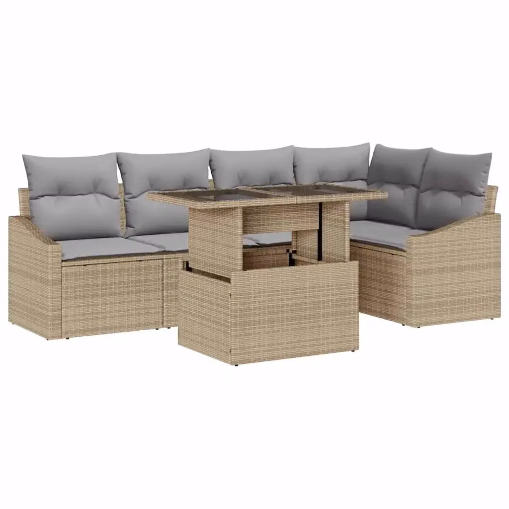 vidaXL Set Divano da Giardino a L con Tavolino da 6 Pezzi, Beige e Grigio – 2