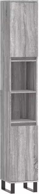 Armadietto da bagno con 4 scomparti portaoggetti 30 x 30 x 190 cm in stile industriale in legno multistrato grigio 02_0048995