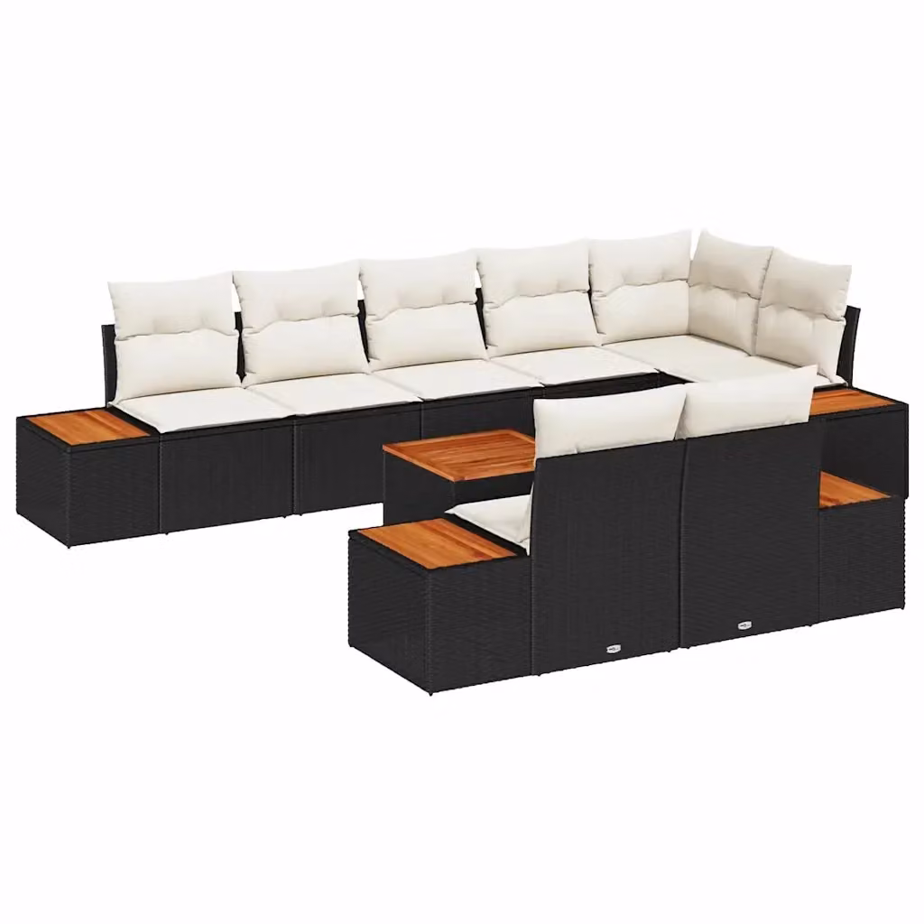 Set Divano da Giardino 8 Posti vidaXL con Tavolino e Cuscini, Design Moderno a L, Colore Nero e Beige – 2