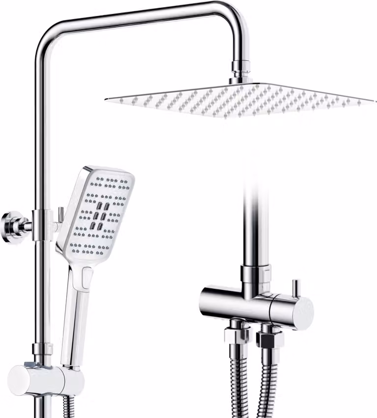 Sistema doccia Rainsworth senza rubinetto cromo - set doccia a pioggia quadrato 25 * 25 cm, set doccia con deviatore, doccetta a 3 modalità di getto