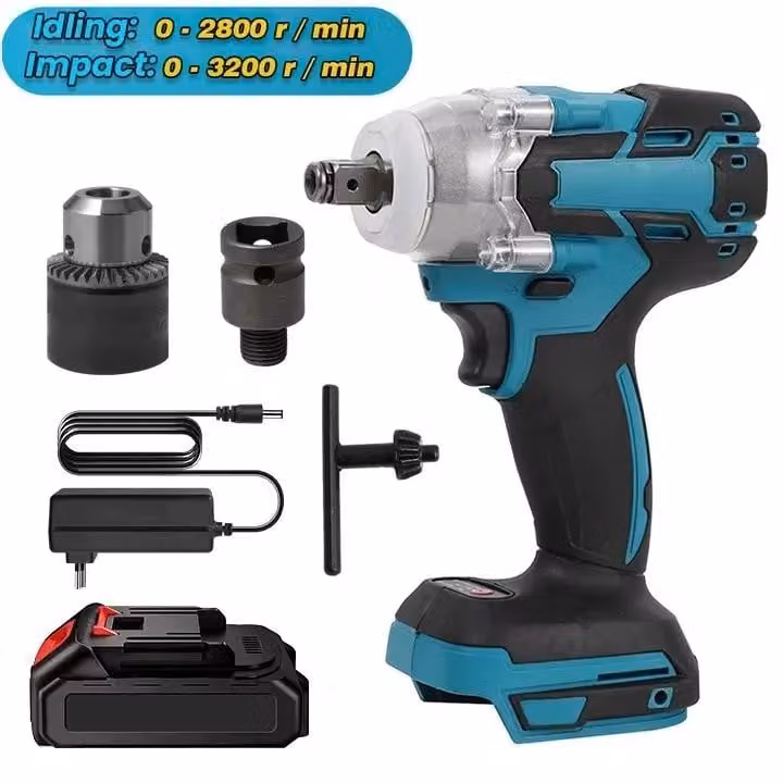 Avvitatore a percussione a batteria – Modello elettrico senza fili – 520 Nm – Motore brushless – Attacco quadrato da 1,27 cm – Ideale per riparazioni auto – Include 1 batteria