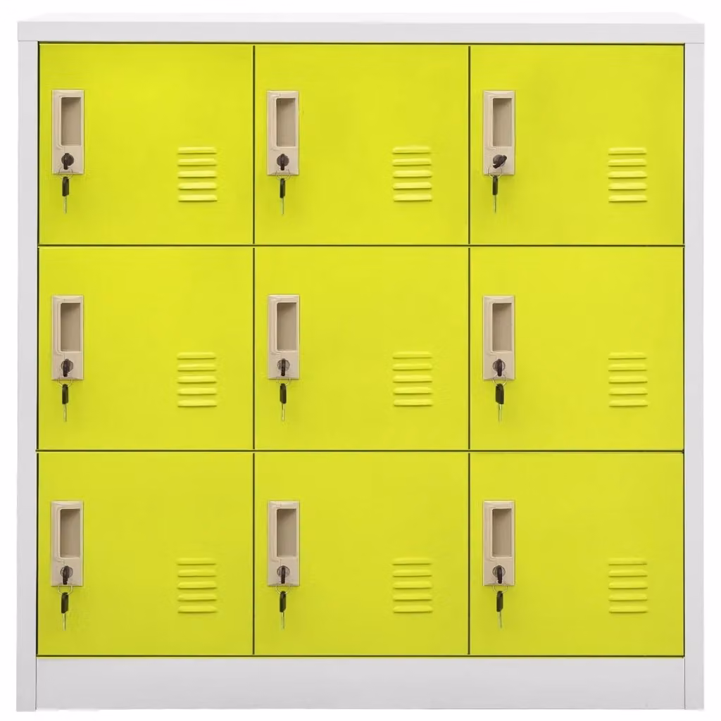 Set di 5 armadietti per chiavi vidaXL in acciaio, colore grigio, verde e giallo, con montaggio a parete, L: 90 cm, P: 45 cm, H: 92,5 cm